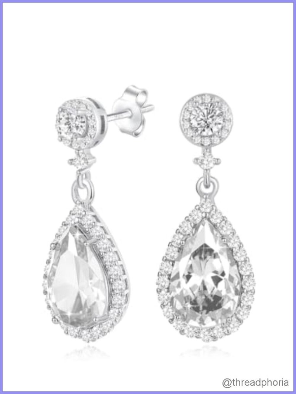 Silver Crystal Teardrop Dangle Earrings, Cubic Zirconia Drop Earrings, Wedding